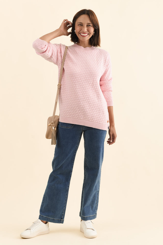 Yanny Blush Organic Cotton Knit Jumper,Brunette model,alt text|model:Cara image 4