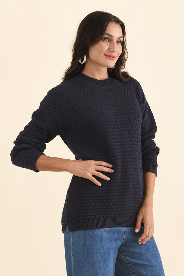 Yanny Navy Organic Cotton Knit Jumper,Brunette model,alt text|model:Brontie image 4