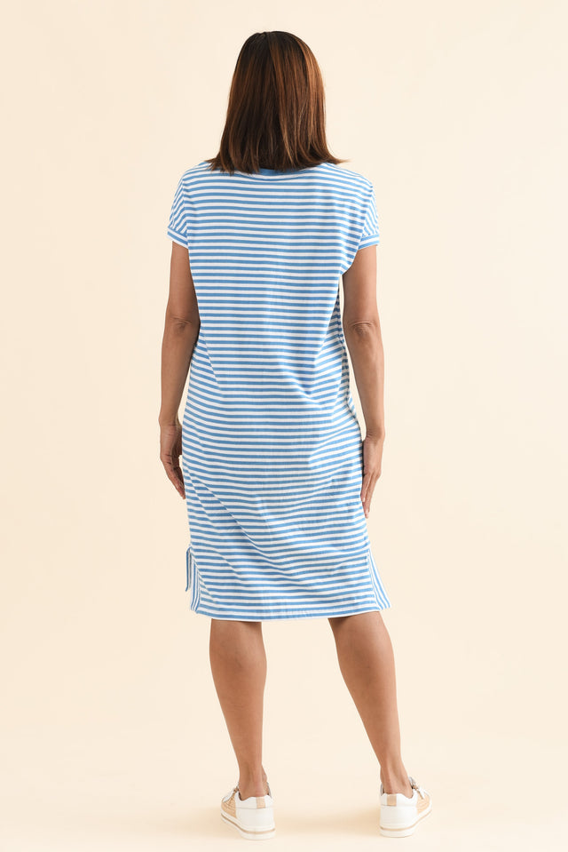 Yarra Blue Stripe Cotton Tee Dress,Back,Brunette model,alt text|model:Cara image 4