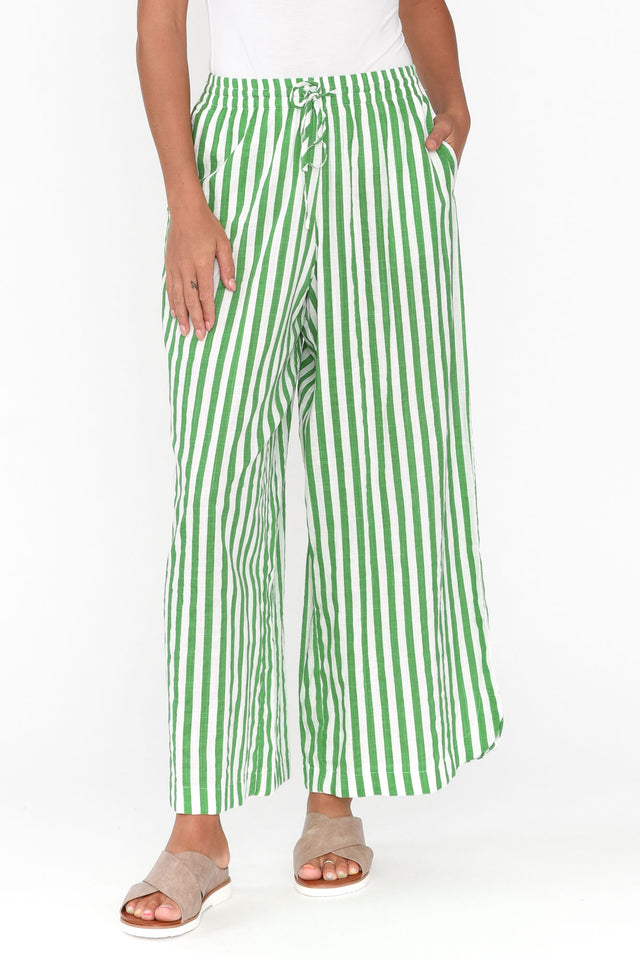 Yuri Green Stripe Cotton Blend Pants image 1