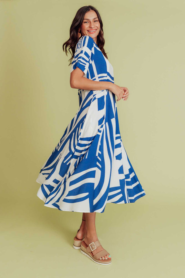 Zaelia Blue Abstract Crescent Dress