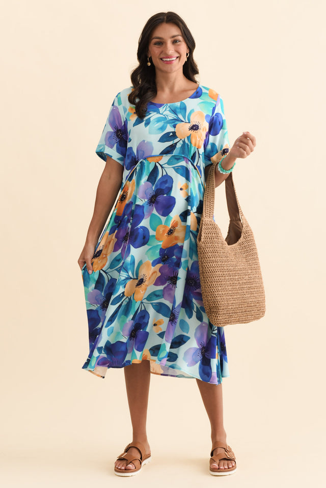 Zaelia Blue Floral Crescent Dress