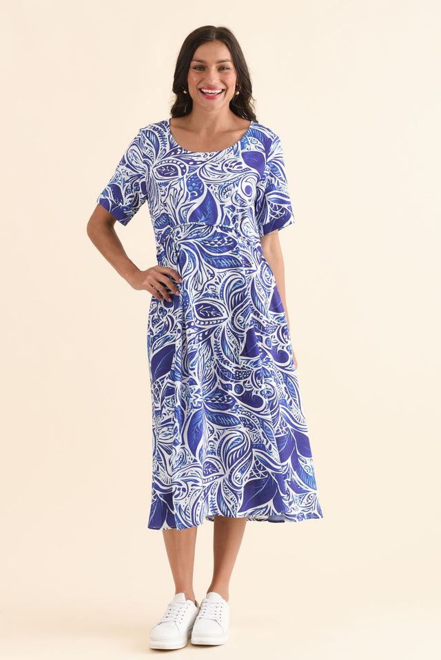 Zaelia Blue Leaf Crescent Dress,Full Body,Brunette model,alt text|model:Brontie image 2