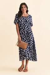 Zaelia Navy Spot Crescent Dress