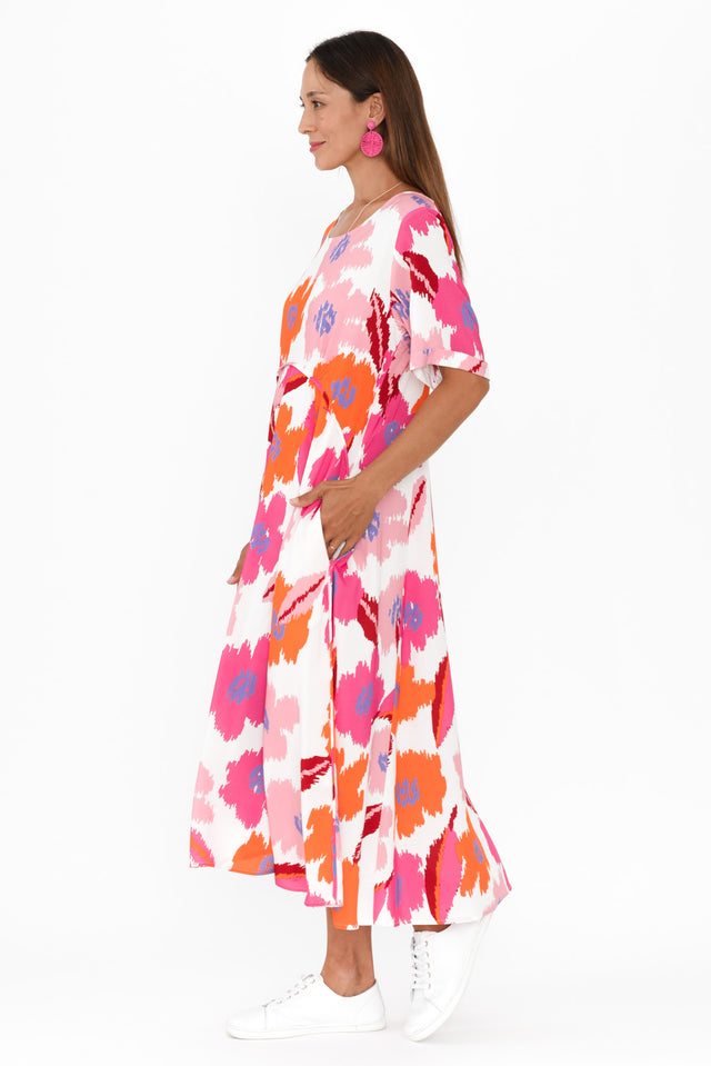 Zaelia Pink Abstract Floral Crescent Dress