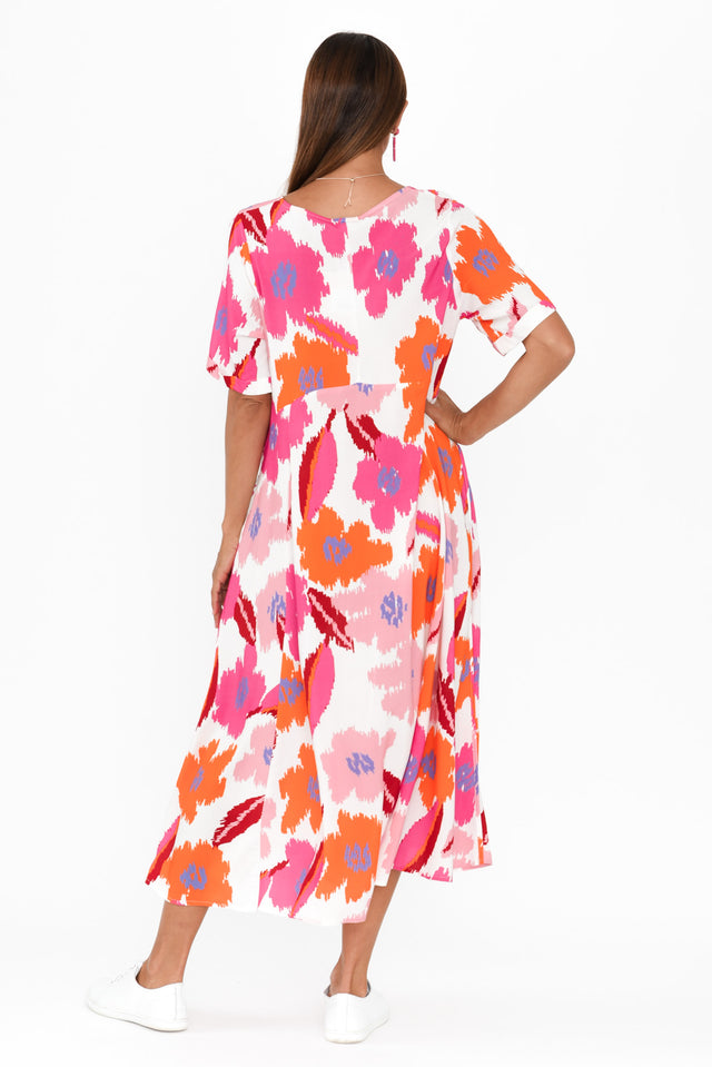 Zaelia Pink Abstract Floral Crescent Dress