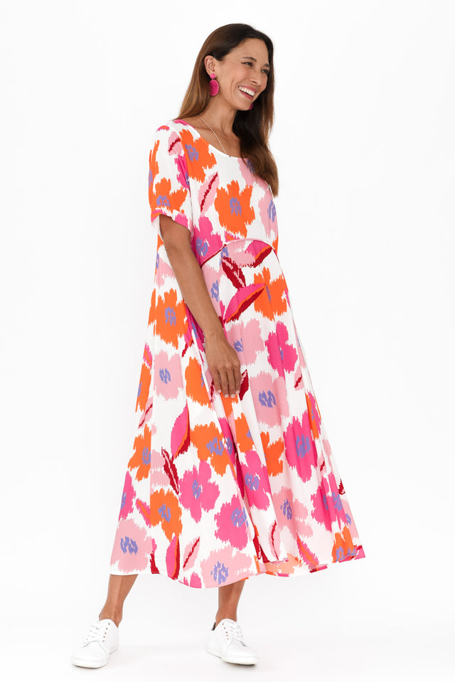 Zaelia Pink Abstract Floral Crescent Dress