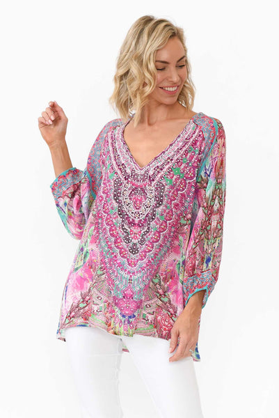 Zahara Pink Silk Gypsy Top - Blue Bungalow AU