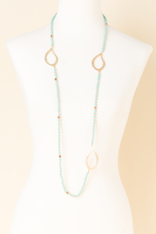 Zaire Aqua Beaded Leaf Necklace