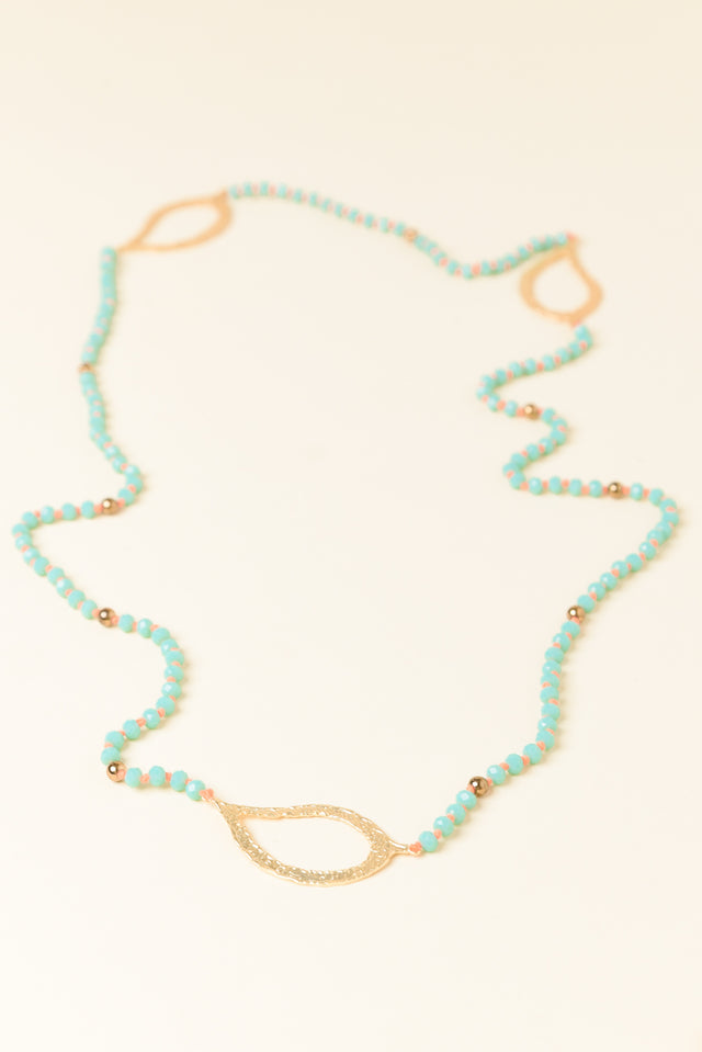 Zaire Aqua Beaded Leaf Necklace