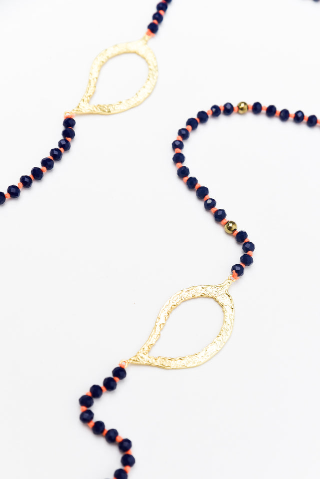 Zaire Navy Beaded Leaf Necklace image 3