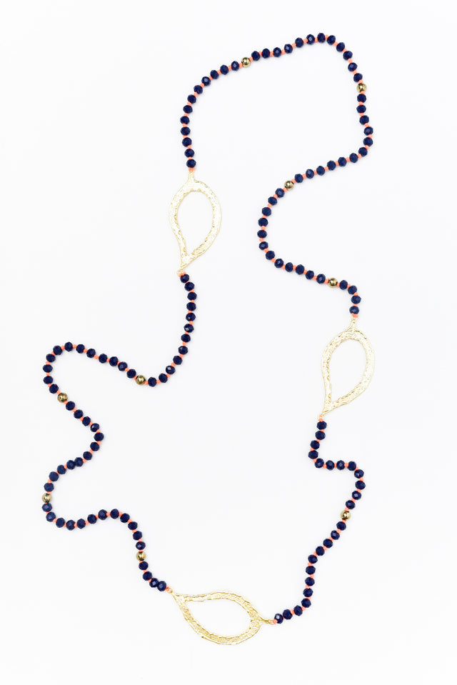 Zaire Navy Beaded Leaf Necklace