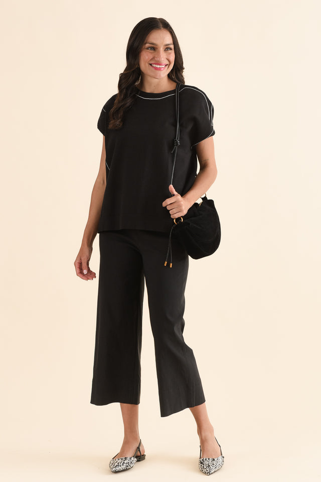 Zaro Black Wide Leg Pants,Full Body,Brunette model,alt text|model:Brontie