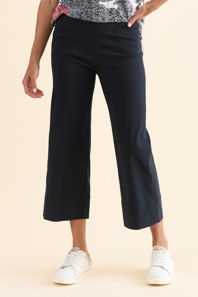 Zaro Navy Wide Leg Pants,Front,Brunette model,alt text|model:Brontie