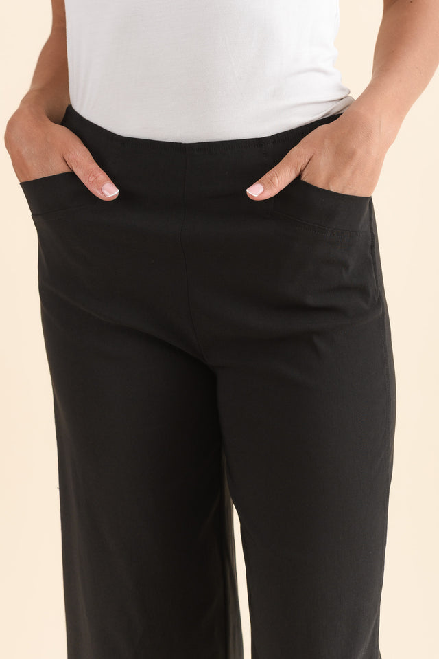 Zaro Black Wide Leg Pants,Detail,Brunette model,alt text|model:Brontie image 6