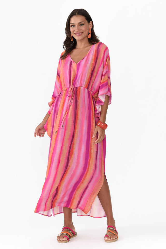 Zeland Pink Stripe Waterfall Sleeve Dress