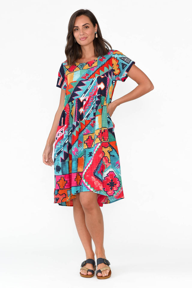 Zio Blue Abstract Organic Cotton Dress image 6