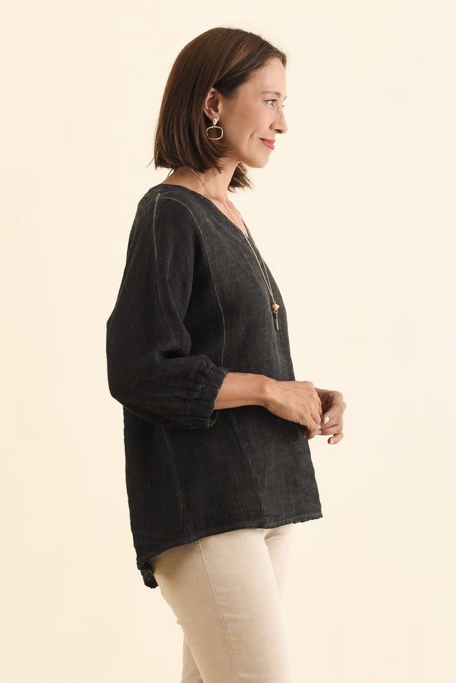 Ziola Black Linen Cotton Top,Brunette model,alt text|model:Cara image 4