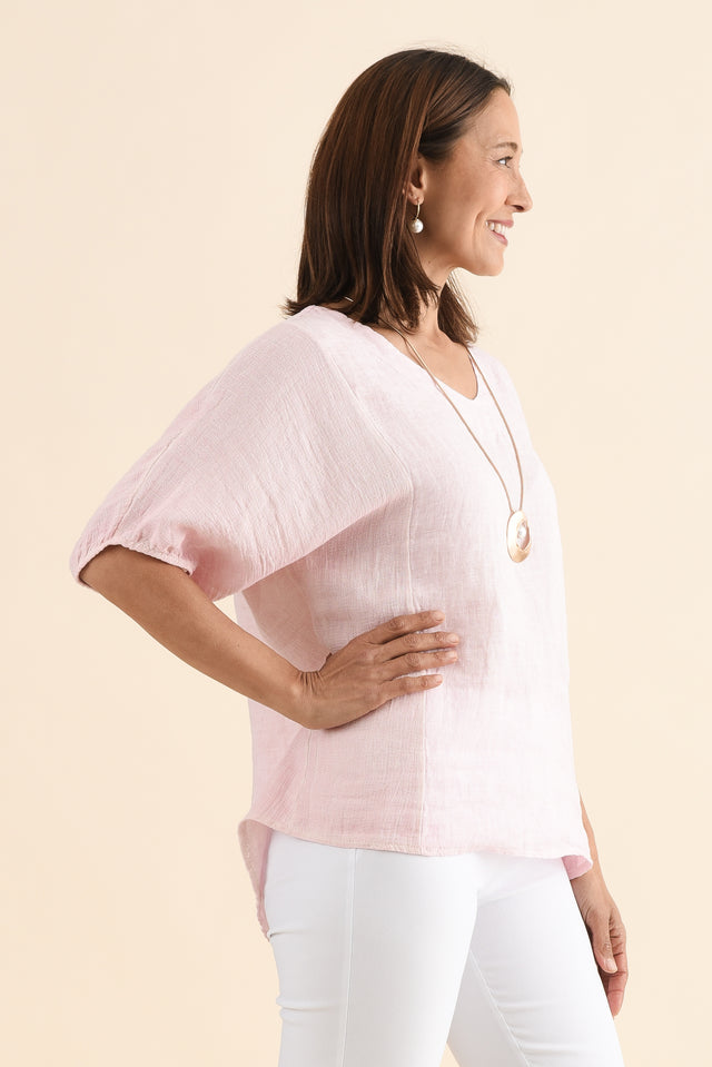 Ziola Blush Linen Cotton Top,Side,Brunette model,alt text|model:Cara image 3