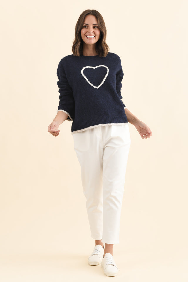 Zoe Navy Heart Knit Jumper,Brunette model,alt text|model:MJ image 7