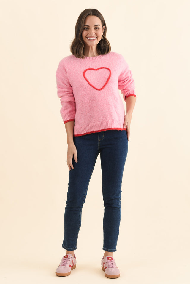 Zoe Pink Heart Knit Jumper,Brunette model,alt text|model:MJ image 7