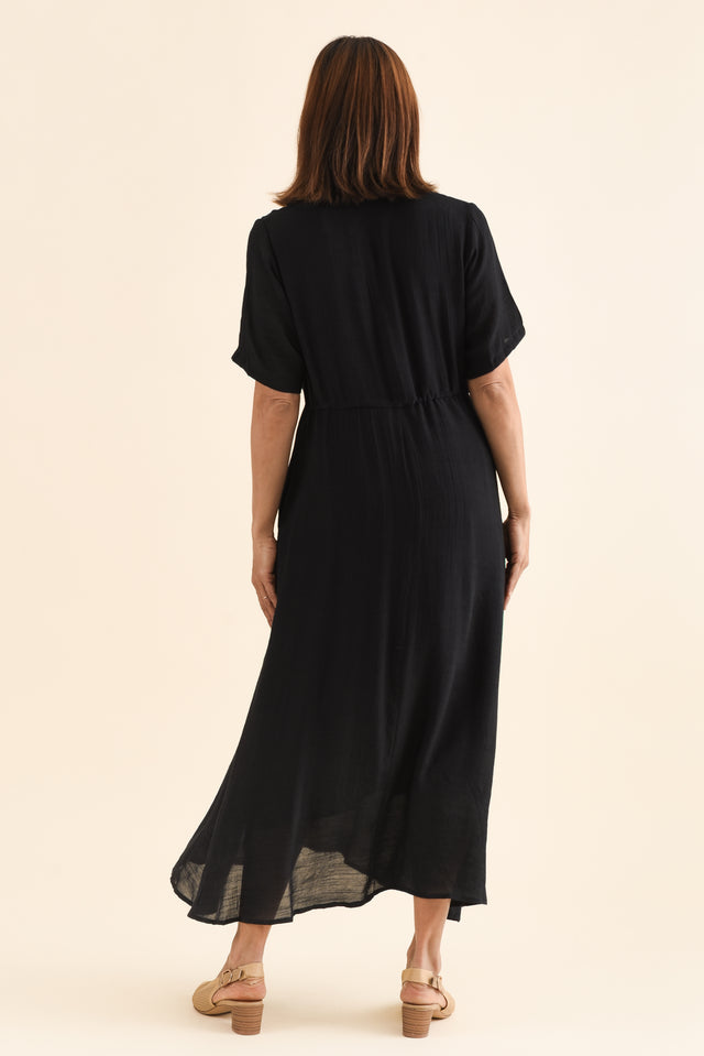 Zoya Black Pocket Tie Dress,Back,Brunette model,alt text|model:Cara image 4