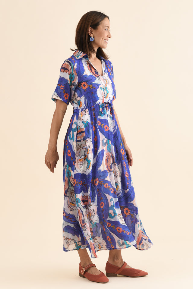Zoya Blue Garden Pocket Tie Dress,Side,Brunette model,alt text|model:Cara image 3