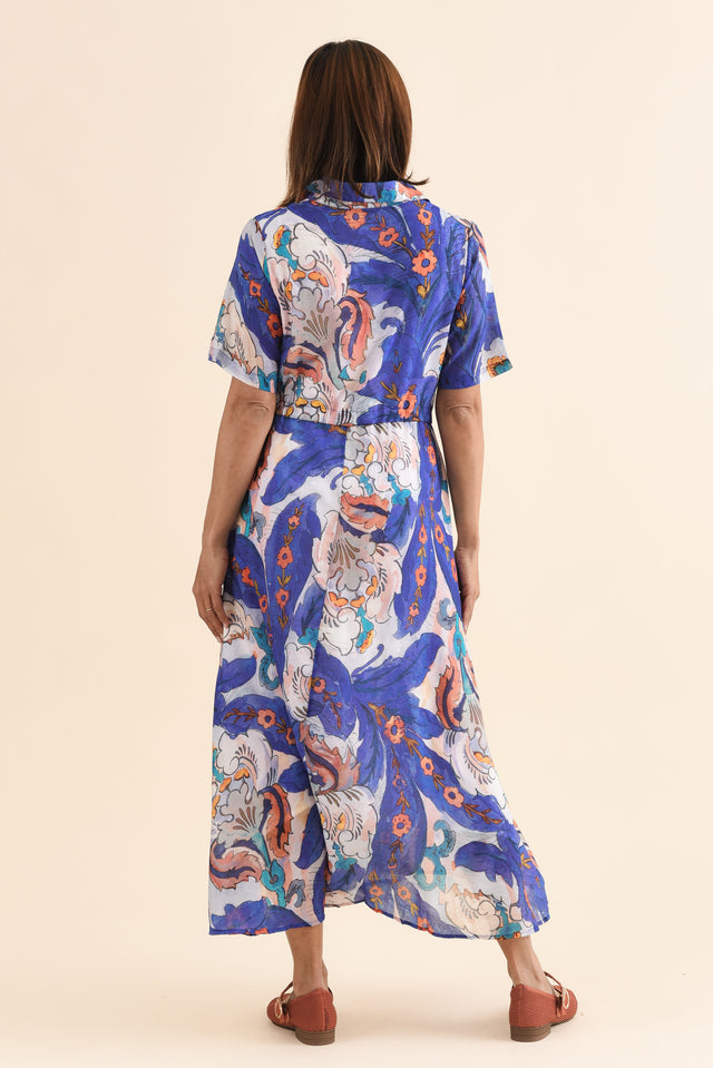 Zoya Blue Garden Pocket Tie Dress,Back,Brunette model,alt text|model:Cara image 4