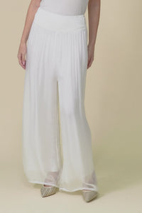 Laurier White Silk Wide Leg Pants,Video