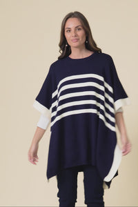 Fidelia Navy Stripe Knit Poncho,Video