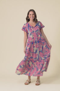 Nona Pink Lily Crinkle Cotton Maxi Dress,Video