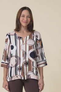 Augusta Tan Geo Linen Cotton Top,Video