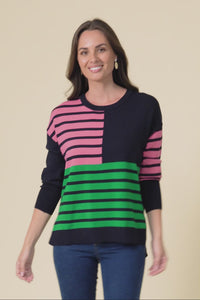 Effie Navy Stripe Knit Jumper,Video