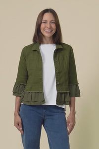 Dolores Khaki Cotton Frill Jacket,Video