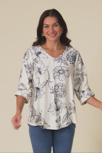 Breanne Navy Flower Button Top,Video