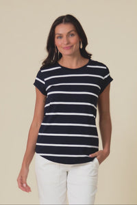 Manly Navy Stripe Cotton Tee,Video