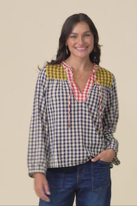Billie Navy Check Cotton Top,Video