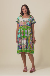 Jumeno Green Garden Scoop Neck Dress,Video