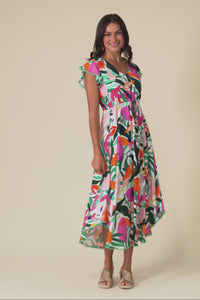 Libby Pink Flower Midi Dress,Video