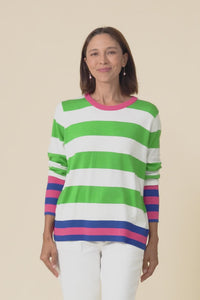 Reggie Green Stripe Long Sleeve Knit Top,Video