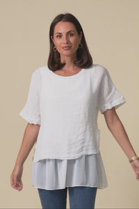 Kayla White Linen Layered Top,Video