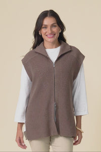 Viona Mocha Cotton Zip Knit Vest,Video