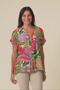 Miray Pink Hibiscus Button Top,Video