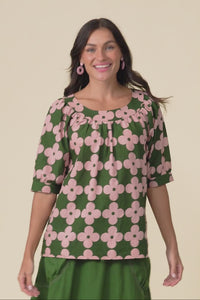 Rhea Green Geo Cotton Top,Video