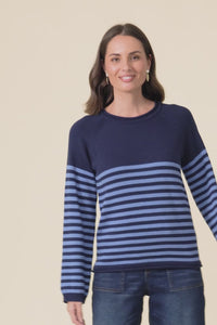 Carrie Navy Stripe Cotton Knit Jumper,Video