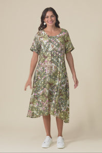 Darling Khaki Tropical Foil Crescent Dress