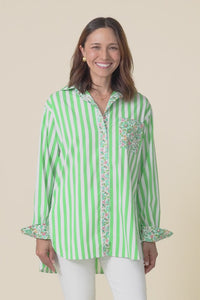 Charleston Green Floral Stripe Cotton Shirt,video