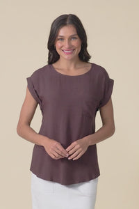 Aiden Chocolate Linen Blend Pocket Top,Video