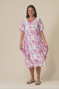Ramona Pink Brush Stroke Cotton Blend Dress,Video
