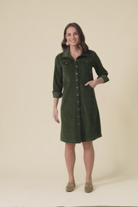 Bronwyn Forest Green Corduroy Button Dress,Video